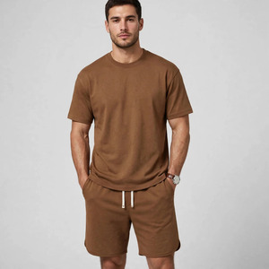 Wholesale Summer Men's Casual Shorts <b>Set</b> Plain Color Solid 100% Cotton Jersey Quick Dry Knitted Pocket Customized Logo <b>Twin</b> <b>Set</b> - Product Image 1