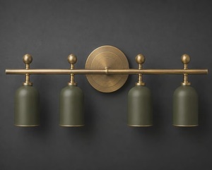 Modern Brass Wall Mount Vanity Light 4-Light Green Shade Indoor Bathroom Fixture - Product Image 1