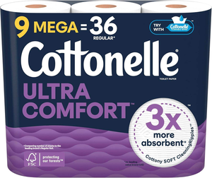 Papier toilette Cottonelle Ultra Comfort, 9 rouleaux géants = 36 rouleaux standard, l'emballage peut varier - Product Image 1