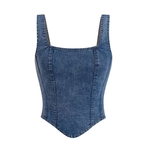 Hot Sale Women's Denim Tank <b>Top</b> O-Neck Sleeveless <b>Crop</b> <b>Top</b> Casual Summer Outdoor Front Logo Breathable Eco-Friendly High Quality - Product Image 1