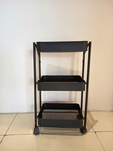 Three-Layer Metal <b>Storage</b> Cart with Wheels Minimalist Design <b>for</b> Kitchen Sundries KTS-230512-04 - Product Image 4