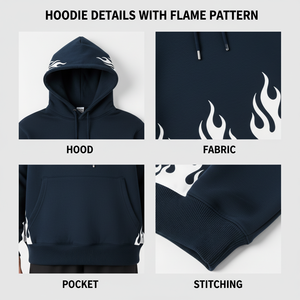 Sudadera con Capucha Personalizada con Logotipo, Resistente al Viento, Teñida, Unisex, de Algodón, con Estampado de Llamas, Bolsillo Delantero, Corte Holgado, para Adultos, Invierno - Product Image 5