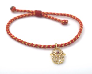 Adjustable <b>Red</b> Braided Cord Wrap <b>Bracelet</b> with 18K Gold Plated Om Charm Rhinestone Pendant for Religious Ceremonies Unisex - Product Image 3