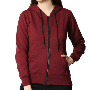 Sudadera con Capucha para Mujer, Color Borgoña, Cierre Completo, Corte Regular, Tejido de Algodón y Felpa, con Bolsillos Delanteros, Ropa Casual para Correr - Product Image 6