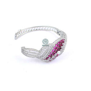 Mary Fusion Gold Plated Brass Charm Bangle with Moissanite and Diamond - Product Image 4