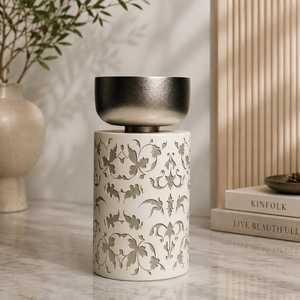 Brûleur d'encens en métal avec base cylindrique en lin, motif Dubai Skyline, porte-encens d'aromathérapie - Product Image 6