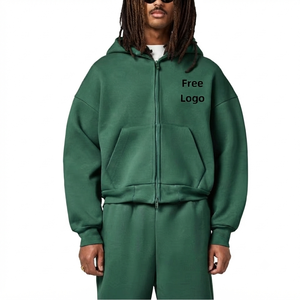 <b>Men's</b> 100% Cotton Winter Distressed <b>Green</b> Oversized Fit Solid Eco-Friendly Breathable Windproof Streetwear Zipper-Up <b>Hoodie</b> - Product Image 1