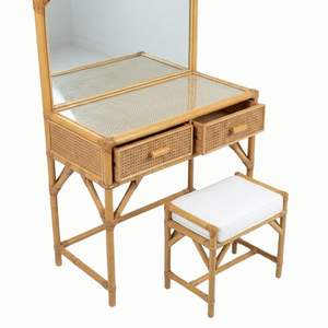 Coiffeuse en rotin la plus vendue avec miroir et chaise – Vente en gros, OEM, ODM, taille personnalisable, prix compétitifs - Product Image 2