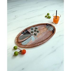 Plateau en bois émaillé imprimé sur mesure en gros - Plateau rectangulaire durable en bois de manguier - Articles de cuisine et plateau ottoman sur le thème du safari - Product Image 5