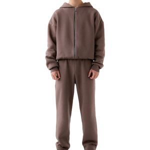 Premium Quality Men's Zipper <b>Hoodie</b> Tracksuits Oversized Drop Shoulder Solid Color Custom Design 100% Cotton Fleece For Winter - Product Image 1