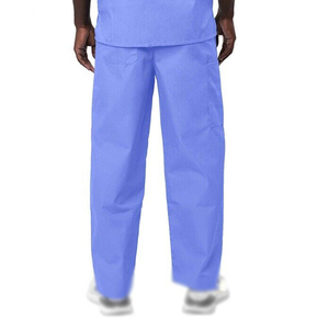 Men's Blue Scrub Set Polyester Rayon Spandex Woven Hospital Uniform V-Neck <b>Top</b> Pants Seamless Fusing Needle Detection - Product Image 2