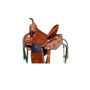 Brown Roughout <b>Leather</b> Western Barrel Horse Saddle Floral Hand <b>Tooled</b> Rawhide Braiding Hard Seat Tack Set 10"-18" Inch - Product Image 3