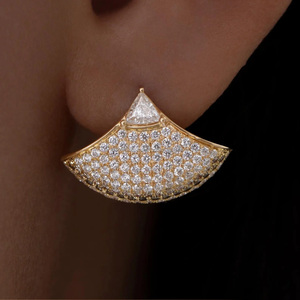 Luxury 925 Sterling <b>Silver</b> Filled Moissanite Stud Earrings <b>Fan</b> Shape Pave Design Women's Everyday Wear Jewelry for Gifts - Product Image 2
