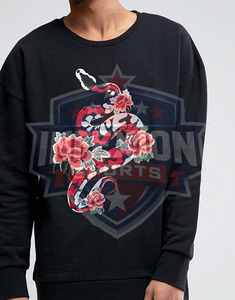 <b>Men's</b> Oversized Crew Neck Sweatshirt Printed Snake Floral Pattern Casual <b>Pullover</b> Black Long Sleeve Knitted Cotton Autumn Wear - Product Image 3