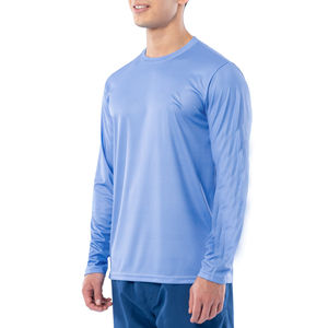 เสื้อยืดแขนยาวผู้ชาย สีน้ำเงินล้วน แห้งเร็ว คอกลม ทรงปกติ ผ้าถัก คอตตอน/ใยไผ่ ดีไซน์เรียบ สำหรับงานพิมพ์ดิจิทัล - Product Image 3