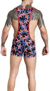 Five B Singlet de lucha libre para hombre con estampado de bandera estadounidense, cuello en V profundo, sin mangas, ajustado, que absorbe la humedad, ropa deportiva de compresión - Product Image 5