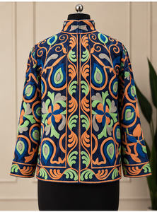 Manteaux ethniques de boutique pour femme, bleu marine, motif cachemire, col montant, cousus main, style Jaipuri, séchage rapide, style bohème artistique, multi-saisons, collection héritage - Product Image 6