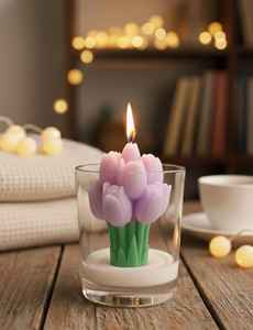 Bouquet de tulipes en verre, bougie de soja personnalisée, décoration d'intérieur pour la Saint-Valentin, Pâques, baptême, cadeaux - Aromathérapie artisanale parfumée - Product Image 4