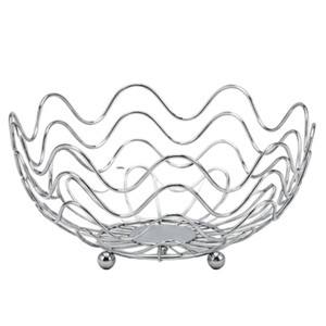 Cesta de Frutas Metálica Cromada con Patas Esféricas, Frutero Moderno de Alambre Ondulado, Cesta de Almacenamiento para Cocina, Cesta Decorativa para Frutas - Product Image 1