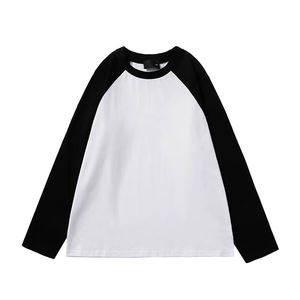 Men's Raglan Sleeve O-Neck T-Shirt Regular Fit Solid Color Contrast <b>Trim</b> Casual 100% Cotton Knitted <b>Fabric</b> Eco-Friendly - Product Image 1