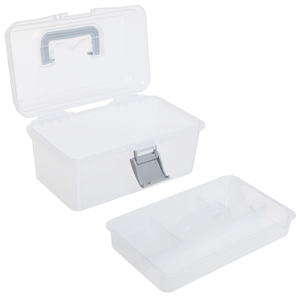 Caja de botiquín de primeros auxilios vacía de plástico transparente de 10,2 pulgadas con organizador de maquillaje con mango gris - Product Image 3