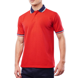 Mens Red Polo <b>Shirt</b> with Stylish Contrast <b>Collar</b> Cotton Comfortable Short Sleeve <b>T</b>-<b>Shirt</b> Casual Wear Solid Color Polo Top - Product Image 1