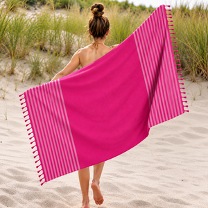 Serviette de plage Kikoy promotionnelle en coton 100% avec un magnifique motif à rayures colorées, écologique, séchage rapide, super absorbante - Product Image 1