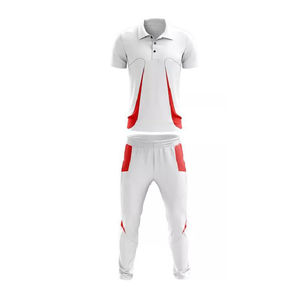 <b>White</b> Red Color Blocking Soccer Jersey Set Men's Short Sleeve Polo With Elastic Waist Pants Moisture Wicking All Seasons - Product Image 1