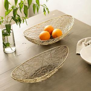 Juego de Cuencos Decorativos de Metal Dorado Minimalistas y Ecológicos para Decoración de Comedor, Elegantes Cuencos Ovalados de Alambre Calado para Servir en Fiestas - Product Image 3