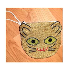 Porte-monnaie brodé de perles motif visage de chat avec fermeture éclair, mini pochette pour femme, sac de rangement pour espèces, cartes et maquillage, pochette cadeau - Product Image 3