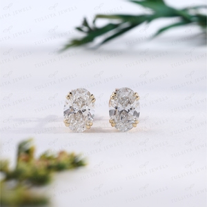 Elegant Oval Stud <b>Earrings</b> Genuine Gold Sparkly Solitaire Dainty <b>Post</b> <b>Earrings</b> Anniversary Jewelry - Product Image 1