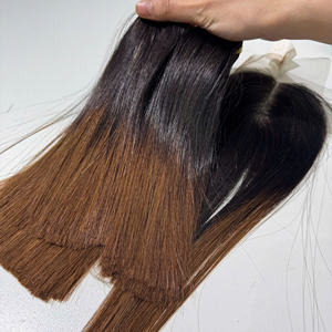 Extensions de cheveux humains alignés avec des cuticules droites à pointe brune avec fermeture à lacet transparente 2x4 - Product Image 1