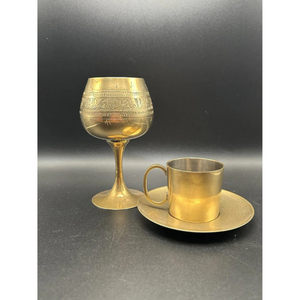 Elegant Antique Brass <b>Cup</b> and <b>Saucer</b> Set with Intricate Hand Work Design for Vintage-inspired Tea Parties and Coffee Moments - Product Image 1