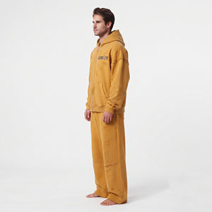 Conjunto Deportivo para Hombre, Sudadera con Capucha y Pantalones Jogger, Estilo Desgastado, Felpa de Algodón, Cierre Completo, Hombros Caídos, Corte Holgado, Logotipo Personalizado - Product Image 4