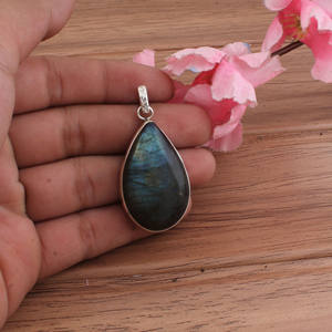 Collier en pierre de labradorite naturelle, argent sterling 925 plaqué platine, pierre bleue chatoyante, vintage, fait à la main, unisexe, pour mariage - Product Image 5