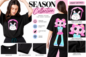 Camiseta gráfica negra extragrande para mujer con estampado de conejita de dibujos animados en la parte delantera y trasera, de manga corta y algodón. - Product Image 4
