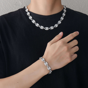 <b>Iced</b> <b>Out</b> Oval Link <b>Chain</b> Silver Hip Hop Necklace Bling Chunky Statement Jewelry - Product Image 2