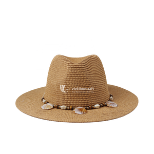 Straw <b>Hat</b> for Unisex Fedora & Cowboy Sun <b>Hat</b>, <b>Summer</b> Beach Panama <b>Hat</b> with Shell, Bead & Leather Accents for Outdoor Travel - Product Image 2
