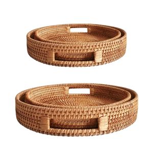 Wicker Rattan <b>Basket</b>/<b>Tray</b> Handmade Eco-Friendly Space-Saving Home Decor with Handles for Cafe Bakery Coffee Shop Display PHU HAO - Product Image 1