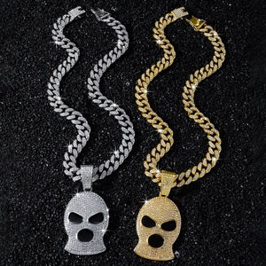 Collar con colgante de máscara de esquí Iced Out, chapado en oro de aleación, cadena cubana de cristal, estilo HipHop Bling <span class=keywords><strong>Gangsta</strong></span>, joyería streetwear con motivo de máscara - Product Image 1