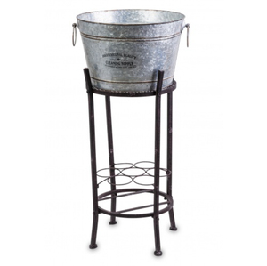 Bac à boissons galvanisé de grande qualité avec support, seau à glace rond autoportant et refroidisseur à vin pour fêtes et événements - Product Image 4