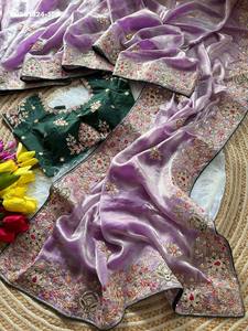 High Quality Nylon Fancy Silk with Cording Dori-Sequin work Scattered Butti- Border <b>Saree</b> & <b>Blouse</b> Collection Indian Supplier - Product Image 6