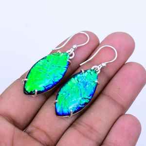 Boucles d'oreilles australiennes en opale de feu triple, faites à la main, en argent sterling 925, bijoux bohèmes, cadeau original pour femme - Product Image 2