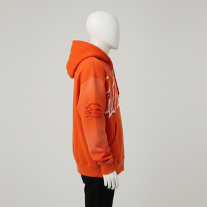 Sweat à capuche zippé personnalisé effet vieilli avec motif en strass, orange, épais, streetwear pour homme, en molleton, coupe oversize, déchiré, vierge, Vendo - Product Image 3