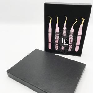แหนบต่อขนตาปลอมทำจากสแตนเลสเคลือบผงสีชมพูกล่องใส่การ์ดสีดำ - Product Image 3