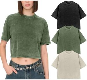 Camiseta Corta de Cuello Redondo para Mujer, Manga Corta, Corte Holgado, Color Sólido, Estilo Casual, Tejido de Punto Jersey, 100% Algodón, Estilo Primavera Verano - Product Image 3