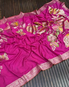 Premium Nylon Viscose Khaddi Crepe Georgette Saree with Floral Weaving & Dori Piping Blouse - Product Image 3