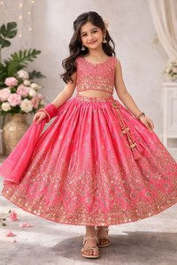 Ensemble Lehenga Choli brodé en soie, tenue de mariage traditionnelle pour femmes, style Inde Pakistan, longueur au sol, coupe ample - Product Image 1