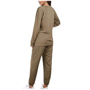 <b>Women</b> 2-Piece <b>Fleece</b> Solid Tracksuit Set Khaki Polyester/Cotton Quick Dry Long Sleeve Crew Neck Top Drawstring <b>Jogger</b> Pants - Product Image 6