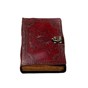 Diario de Cuero con Ojo Turco, Sol y Luna, Grimoire, Cierre Vintage, Papel con Borde Irregular, 7x5 Pulgadas - Product Image 1